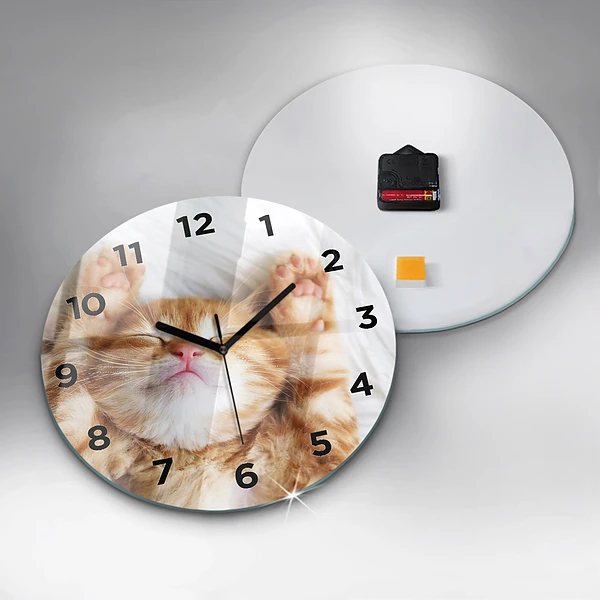 Wanduhr rund Kleine Katze schlafend
