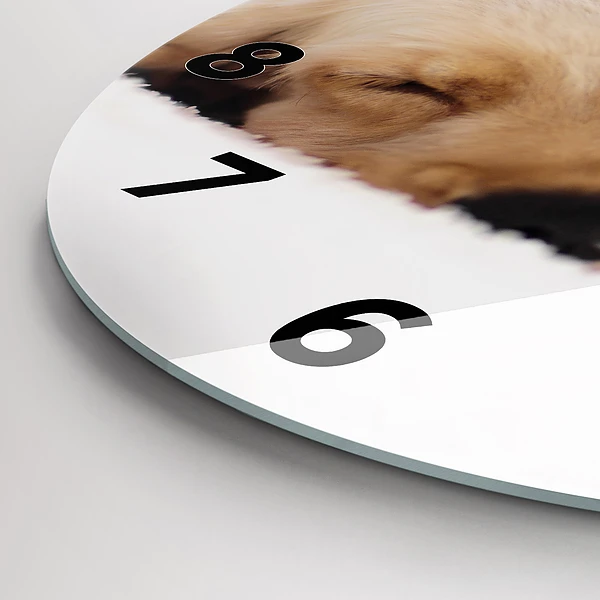 Wanduhr glas rund Schlafende Katze und Hund