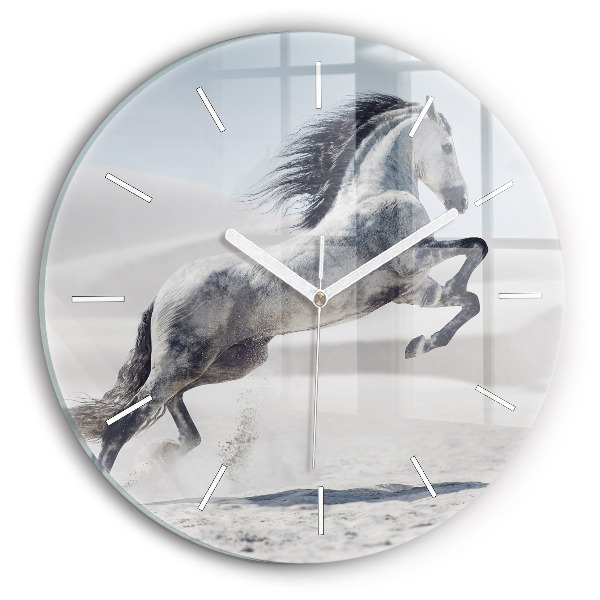 Wanduhr rund mit motiv Galoppierendes weißes Pferd