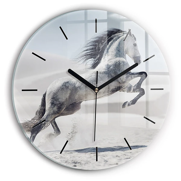 Wanduhr rund mit motiv Galoppierendes weißes Pferd