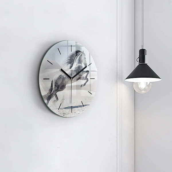 Wanduhr rund mit motiv Galoppierendes weißes Pferd