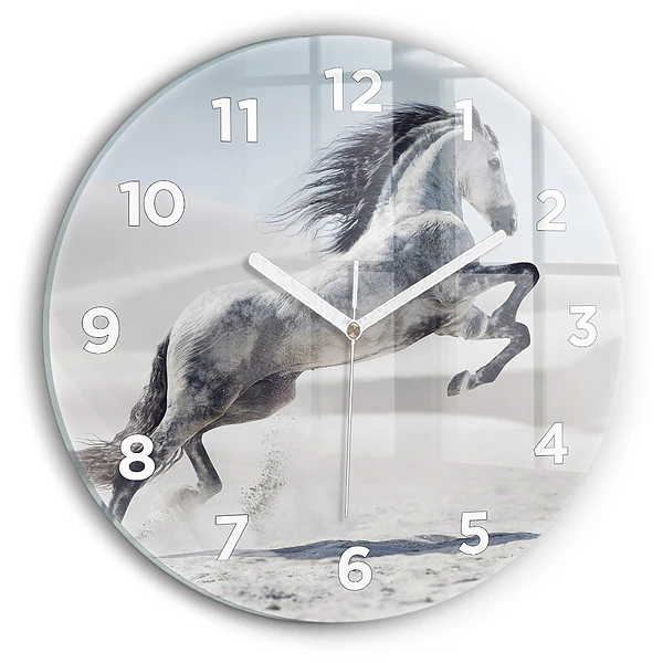 Wanduhr rund mit motiv Galoppierendes weißes Pferd