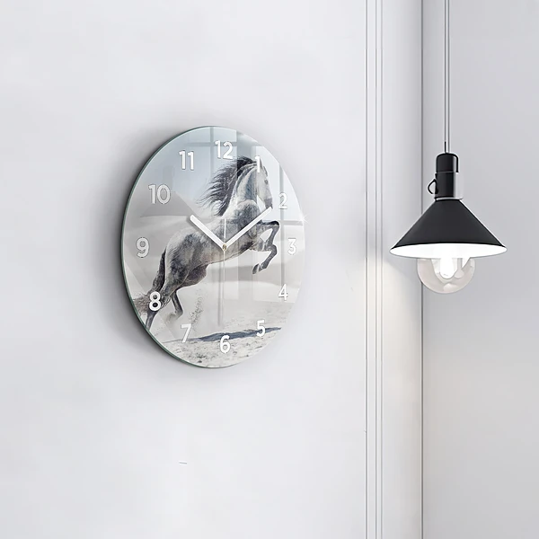 Wanduhr rund mit motiv Galoppierendes weißes Pferd