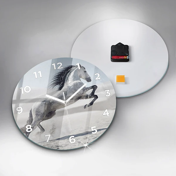 Wanduhr rund mit motiv Galoppierendes weißes Pferd