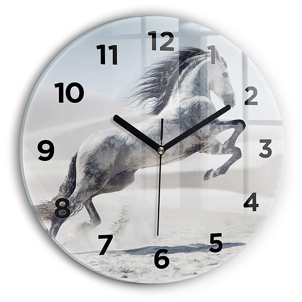 Wanduhr rund mit motiv Galoppierendes weißes Pferd