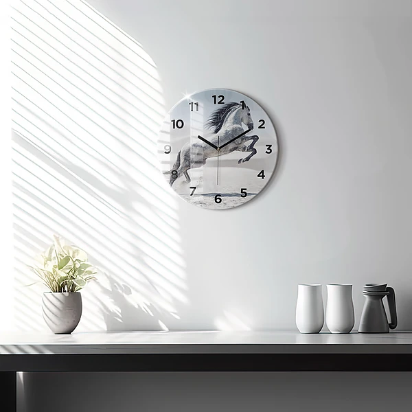 Wanduhr rund mit motiv Galoppierendes weißes Pferd