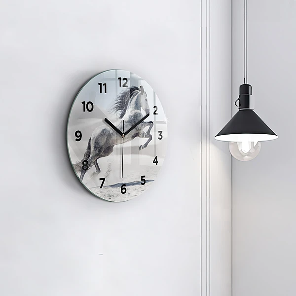 Wanduhr rund mit motiv Galoppierendes weißes Pferd