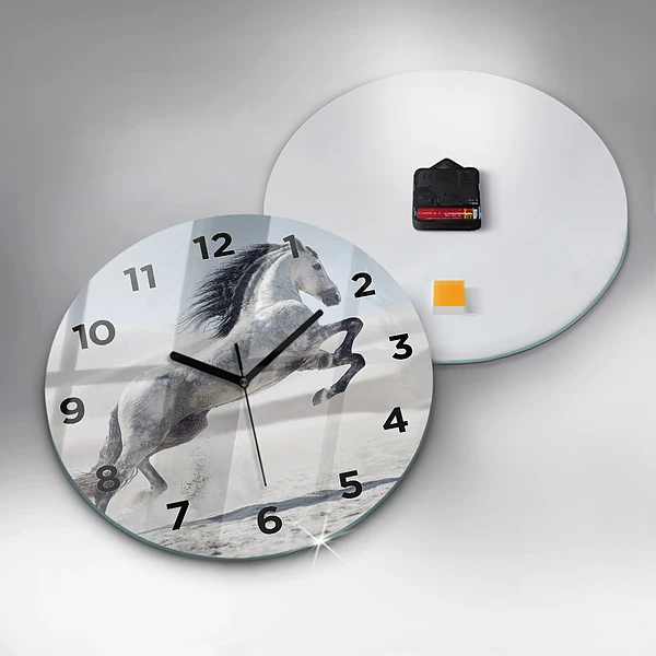 Wanduhr rund mit motiv Galoppierendes weißes Pferd