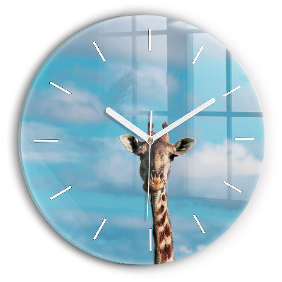 Wanduhr glas rund Große Giraffe vor einem Himmelshintergrund