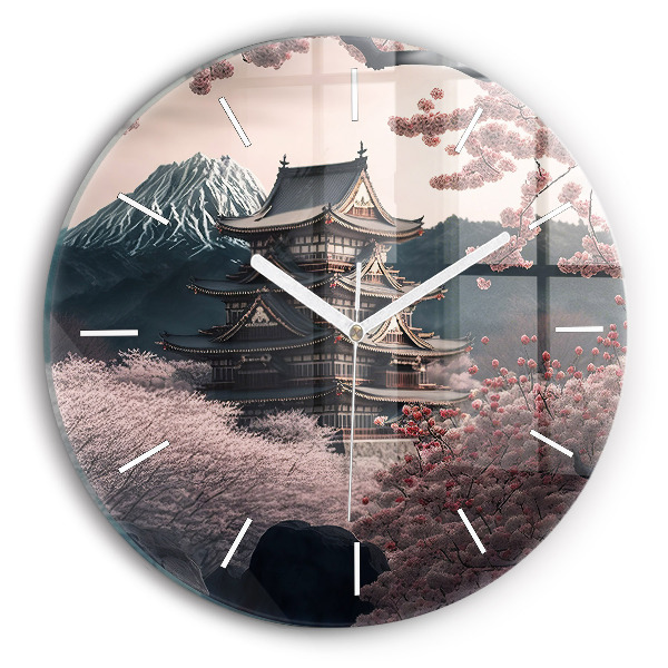 Wanduhr rund Asiatischer Turm Kirschblüten