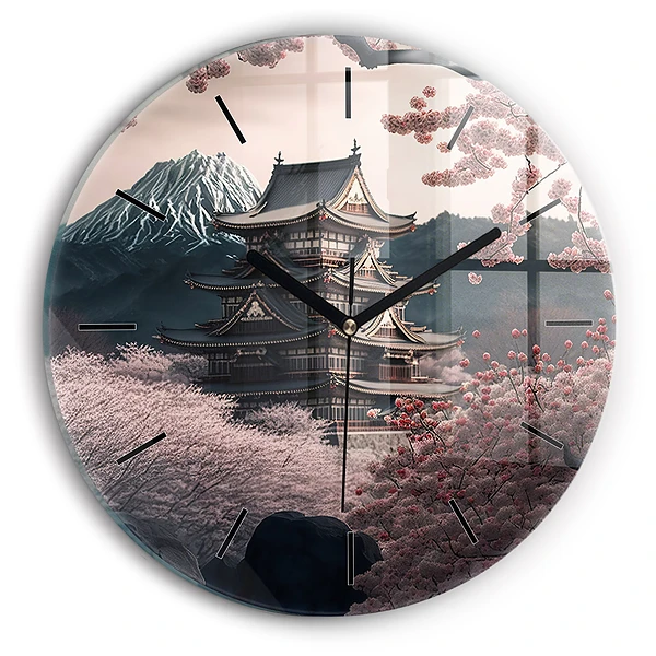 Wanduhr rund Asiatischer Turm Kirschblüten