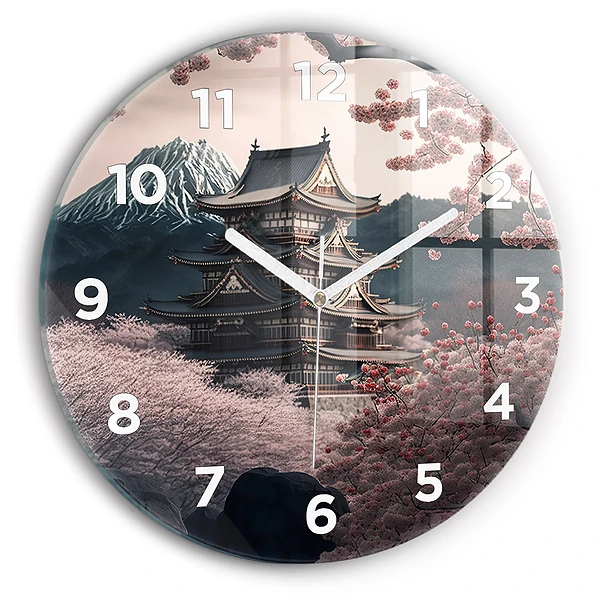 Wanduhr rund Asiatischer Turm Kirschblüten