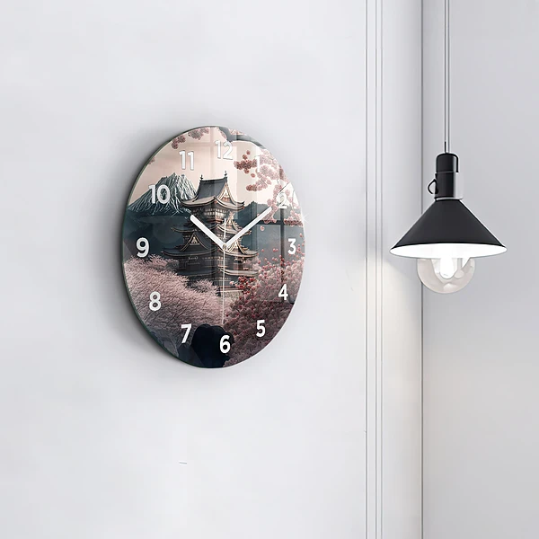 Wanduhr rund Asiatischer Turm Kirschblüten