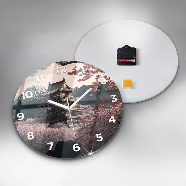 Wanduhr rund Asiatischer Turm Kirschblüten