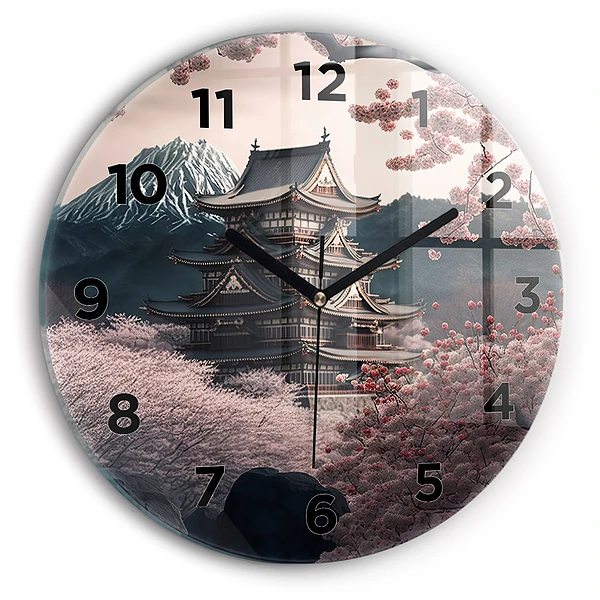Wanduhr rund Asiatischer Turm Kirschblüten