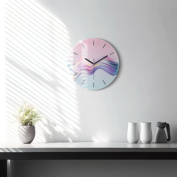 Wanduhr rund Pastell-Abstraktion von Wellen