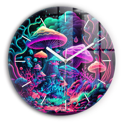 Wanduhr rund mit motiv Neon-Pilze
