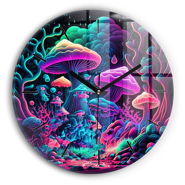 Wanduhr rund mit motiv Neon-Pilze