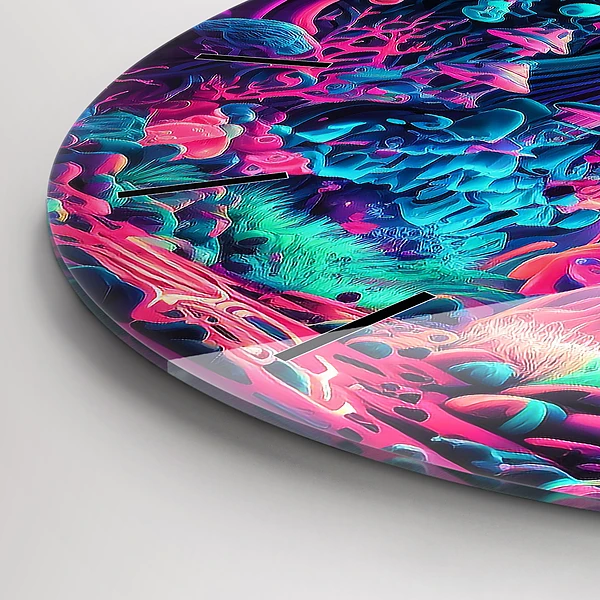 Wanduhr rund mit motiv Neon-Pilze