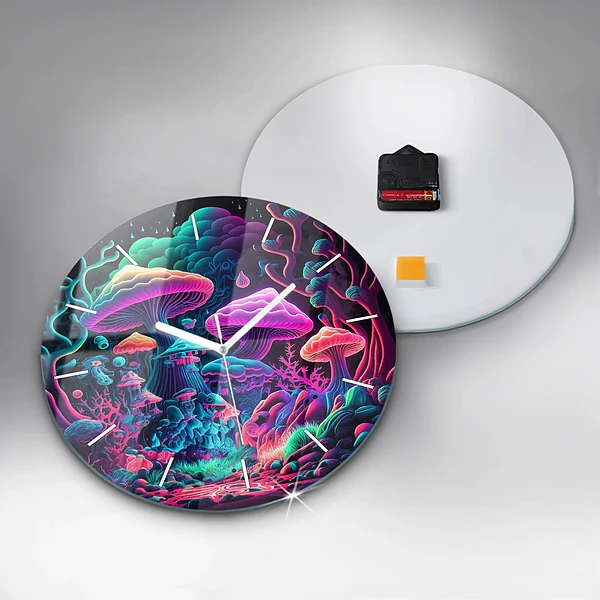 Wanduhr rund mit motiv Neon-Pilze