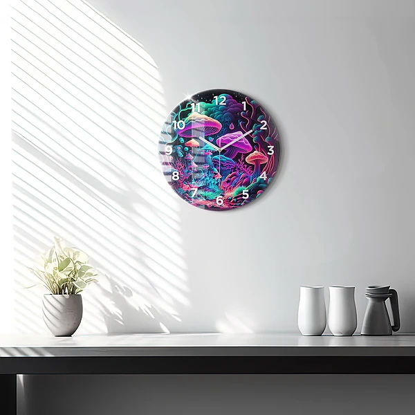 Wanduhr rund mit motiv Neon-Pilze