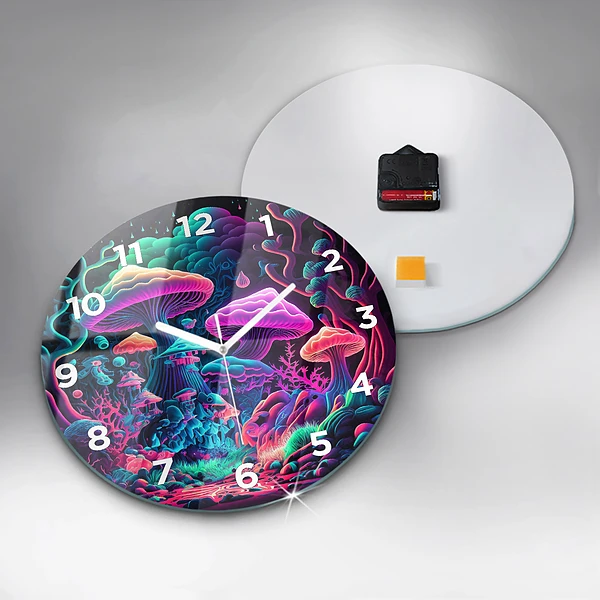 Wanduhr rund mit motiv Neon-Pilze