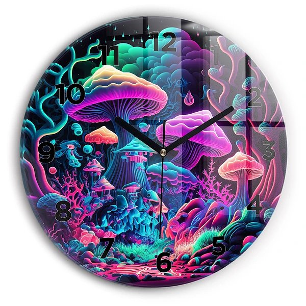 Wanduhr rund mit motiv Neon-Pilze