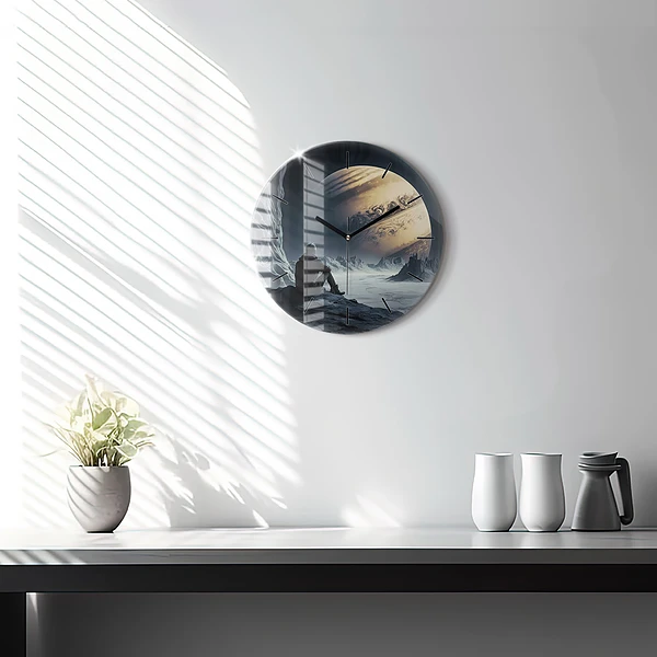 Wanduhr glas rund Mann auf Mond Hintergrund