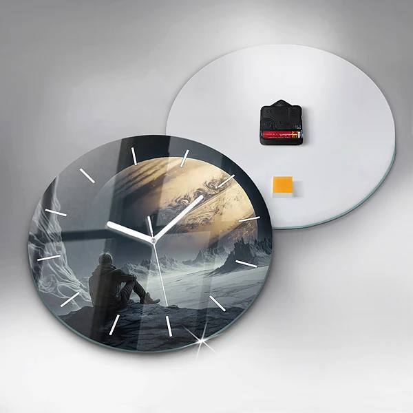 Wanduhr glas rund Mann auf Mond Hintergrund