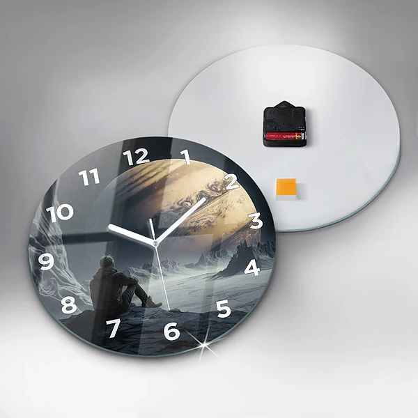 Wanduhr glas rund Mann auf Mond Hintergrund