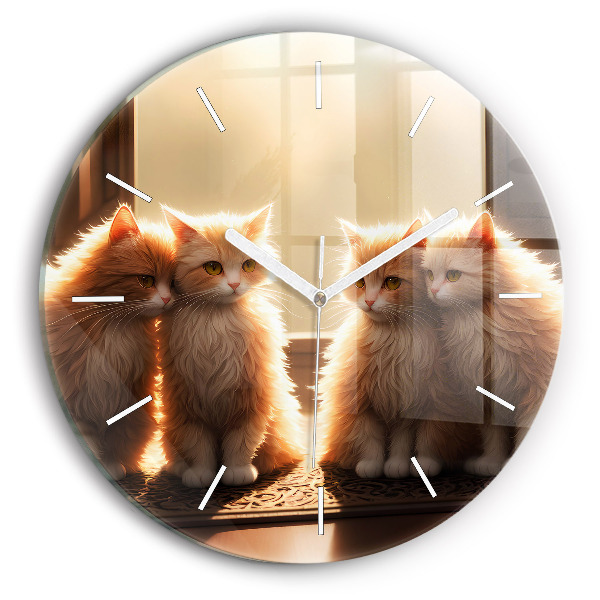 Wanduhr rund Vier Katzen in der Sonne