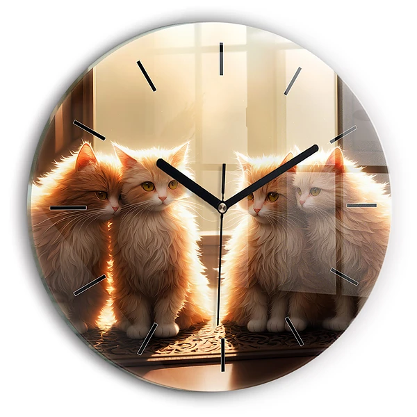 Wanduhr rund Vier Katzen in der Sonne