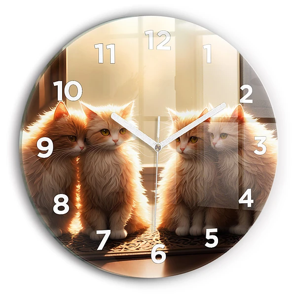 Wanduhr rund Vier Katzen in der Sonne