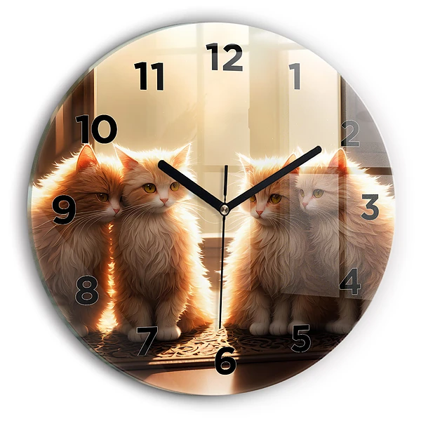 Wanduhr rund Vier Katzen in der Sonne