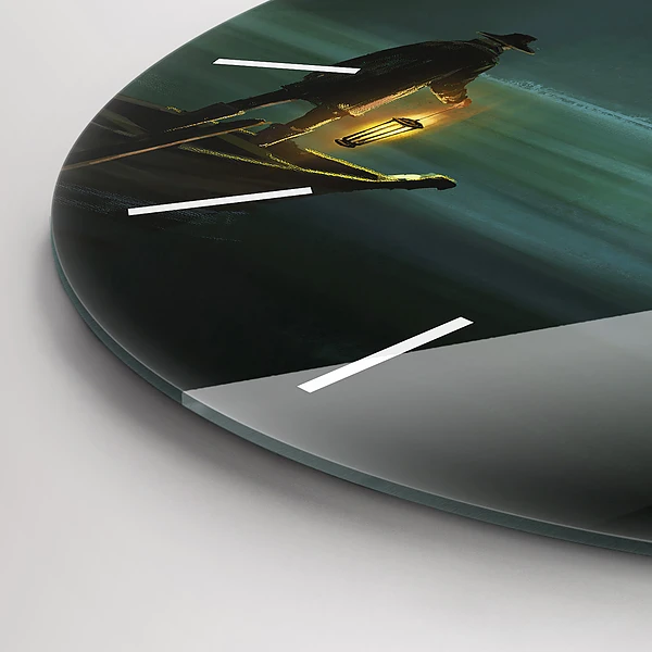 Wanduhr glas rund Mensch und Ungeheuer im Sumpf