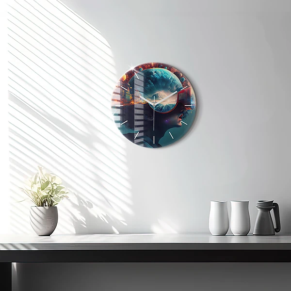 Wanduhr rund mit motiv Futuristische virtuelle Welt