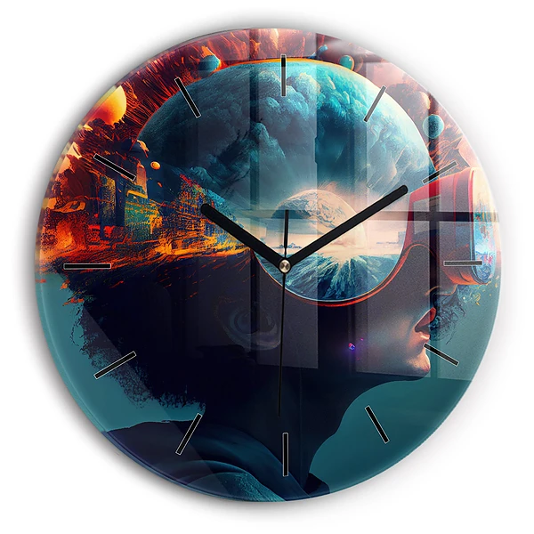 Wanduhr rund mit motiv Futuristische virtuelle Welt