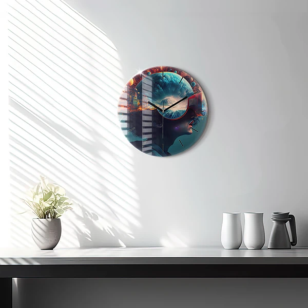 Wanduhr rund mit motiv Futuristische virtuelle Welt