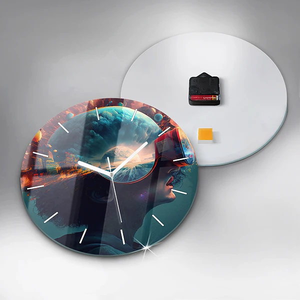 Wanduhr rund mit motiv Futuristische virtuelle Welt