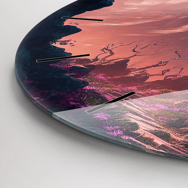 Wanduhr glas rund Magischer Wald und Gebirge