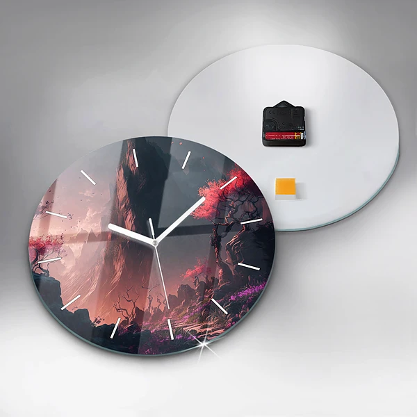 Wanduhr glas rund Magischer Wald und Gebirge