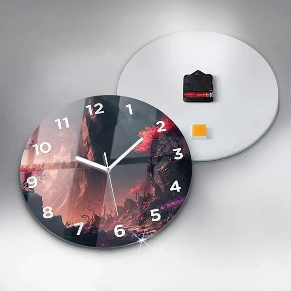 Wanduhr glas rund Magischer Wald und Gebirge