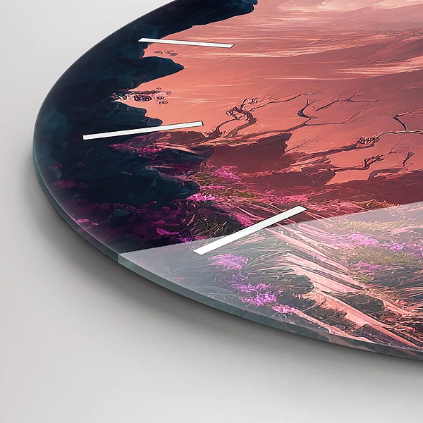 Wanduhr glas rund Magischer Wald und Gebirge