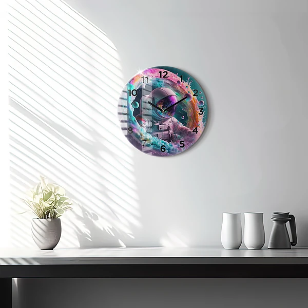 Wanduhr rund mit motiv Kosmonautenfarbene Wolken