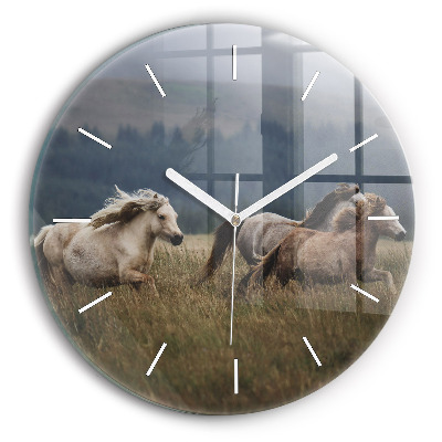 Wanduhr rund mit motiv Pferde im Galopp