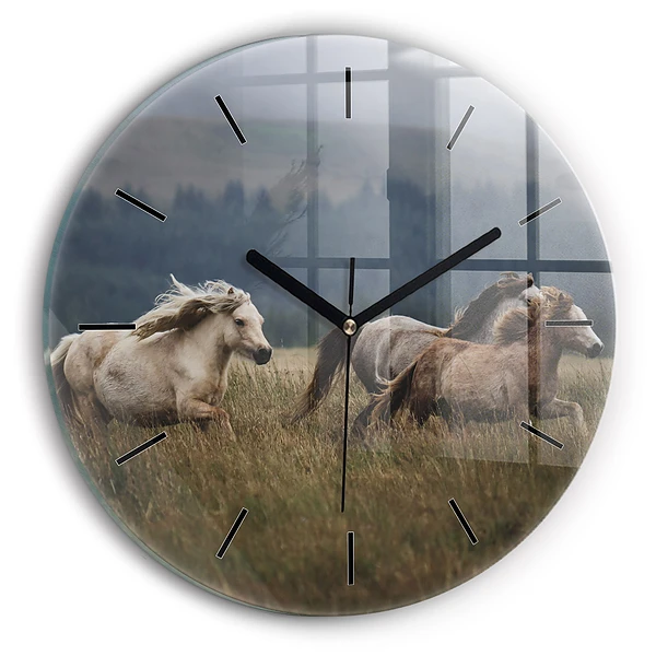 Wanduhr rund mit motiv Pferde im Galopp