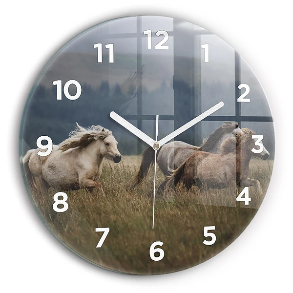 Wanduhr rund mit motiv Pferde im Galopp