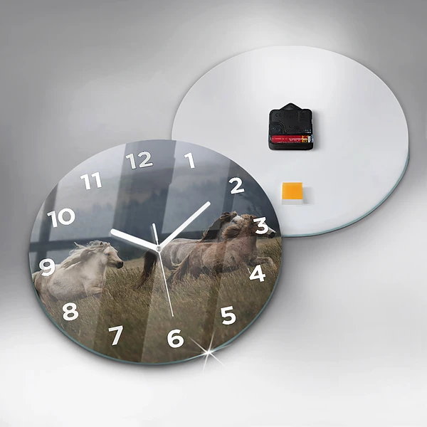 Wanduhr rund mit motiv Pferde im Galopp