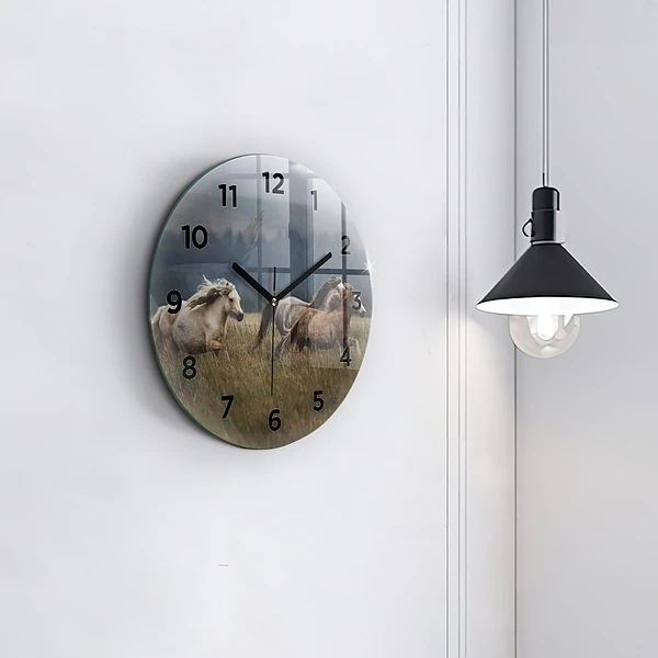 Wanduhr rund mit motiv Pferde im Galopp