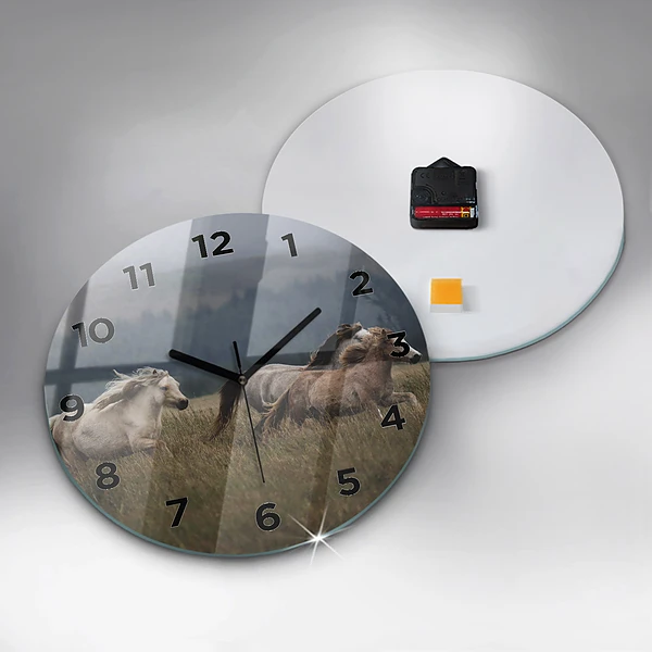 Wanduhr rund mit motiv Pferde im Galopp